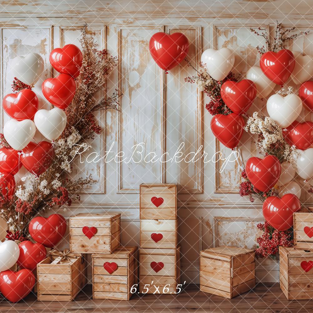 Kate Valentine Heart Balloons Rustic Wood Backdrop Designed by Emetselch - Image 2