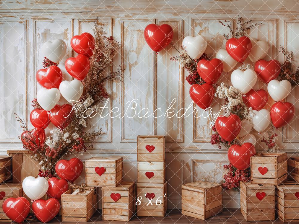 Kate Valentine Heart Balloons Rustic Wood Backdrop Designed by Emetselch - Image 3