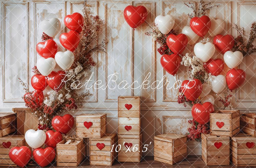 Kate Valentine Heart Balloons Rustic Wood Backdrop Designed by Emetselch - Image 4