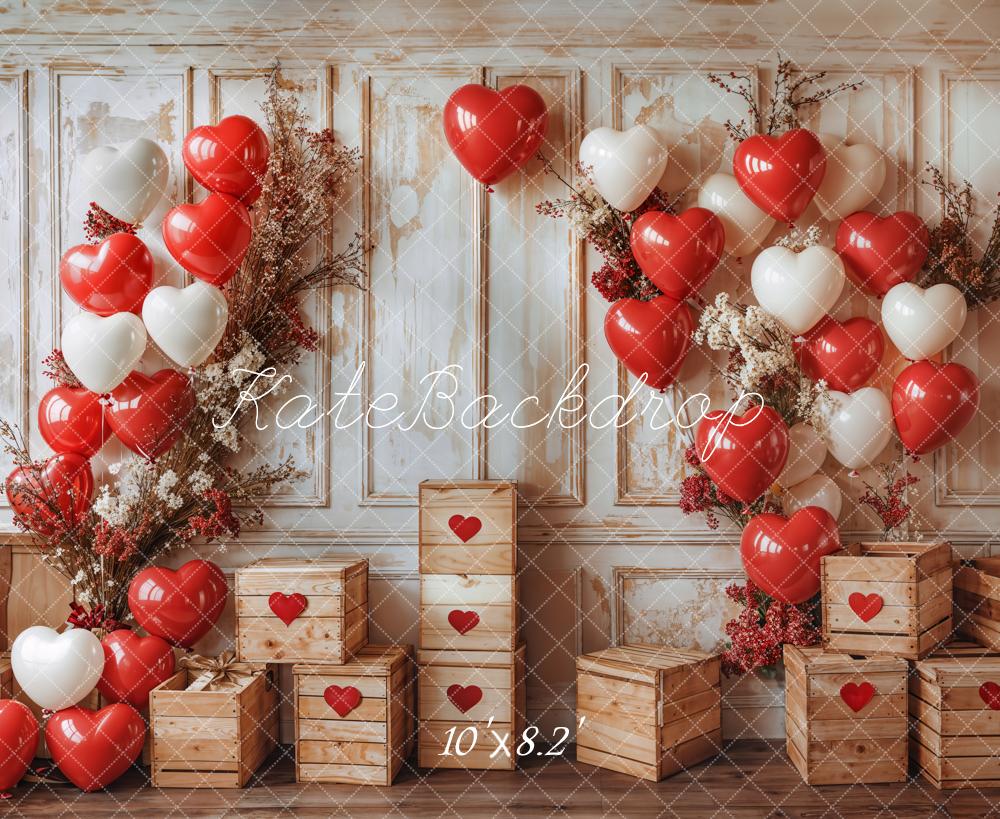 Kate Valentine Heart Balloons Rustic Wood Backdrop Designed by Emetselch - Image 5