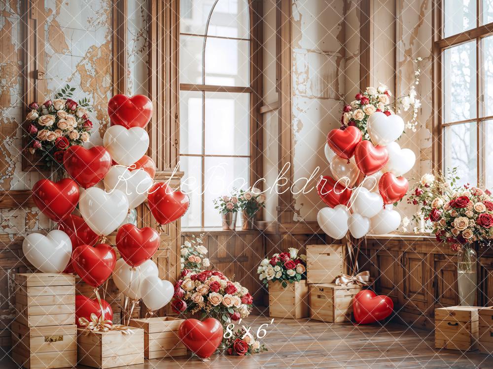 Kate Valentine Heart Balloons Wooden Vintage Backdrop Designed by Emetselch - Image 3