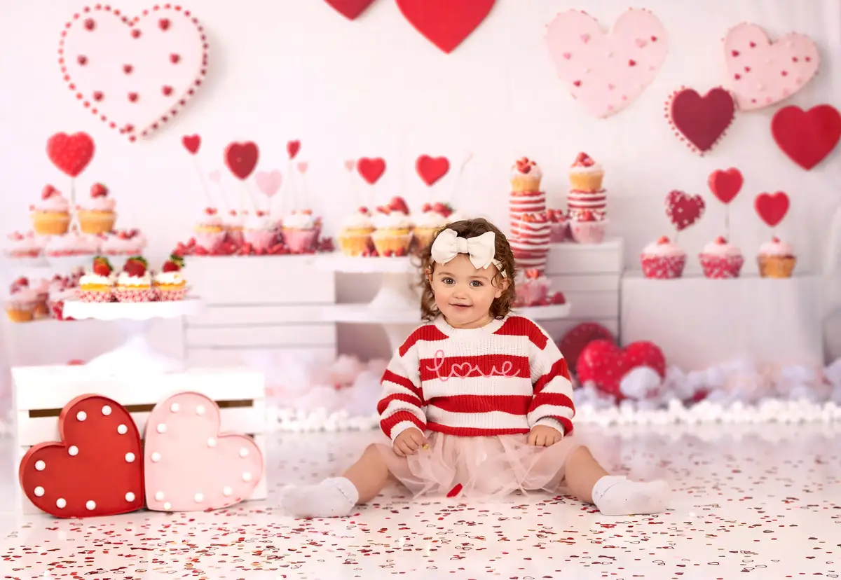 Kate Valentine Heart Dessert Cupcake Backdrop+White Gray Wood Floor Backdrop - Image 3