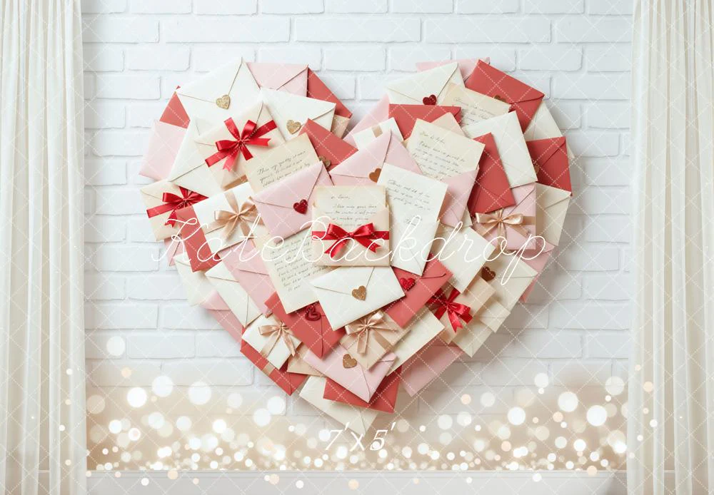 Kate Valentine Heart Envelopes White Brick Backdrop Designed by Mini MakeBelieve