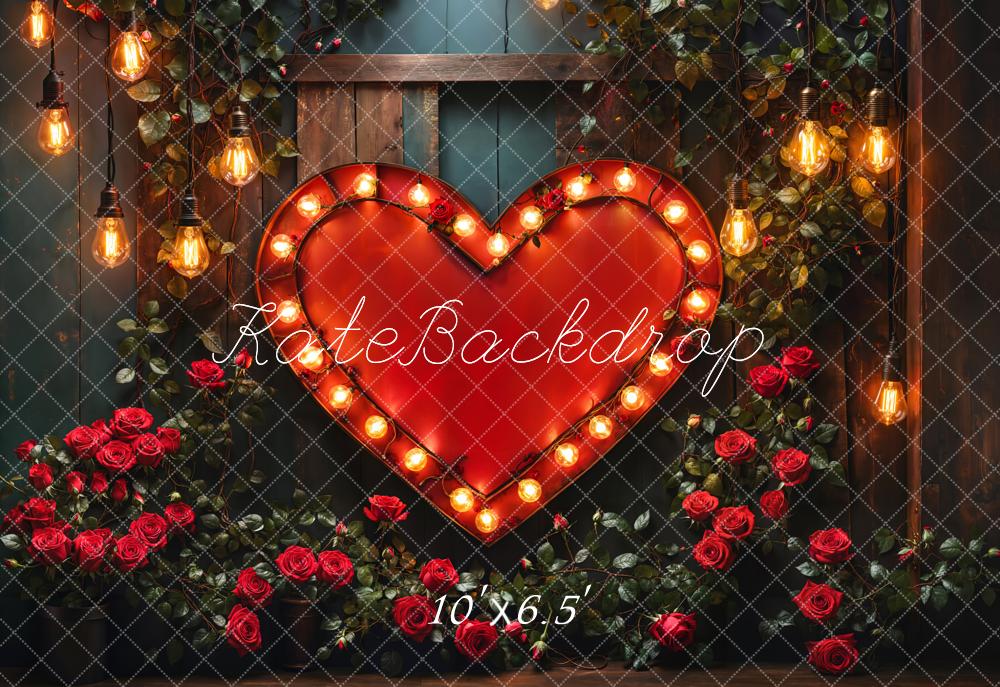 Kate Valentine Heart Lights Roses Fleece Backdrop Designed by Emetselch - Image 2