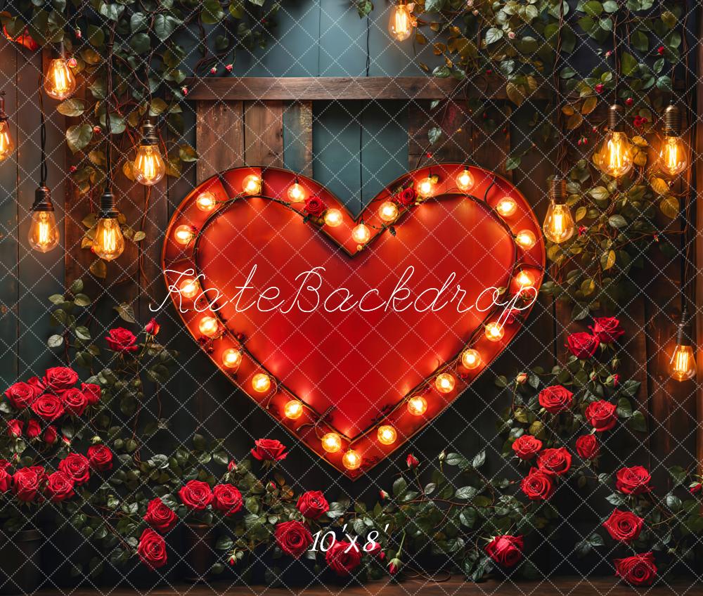 Kate Valentine Heart Lights Roses Fleece Backdrop Designed by Emetselch - Image 3