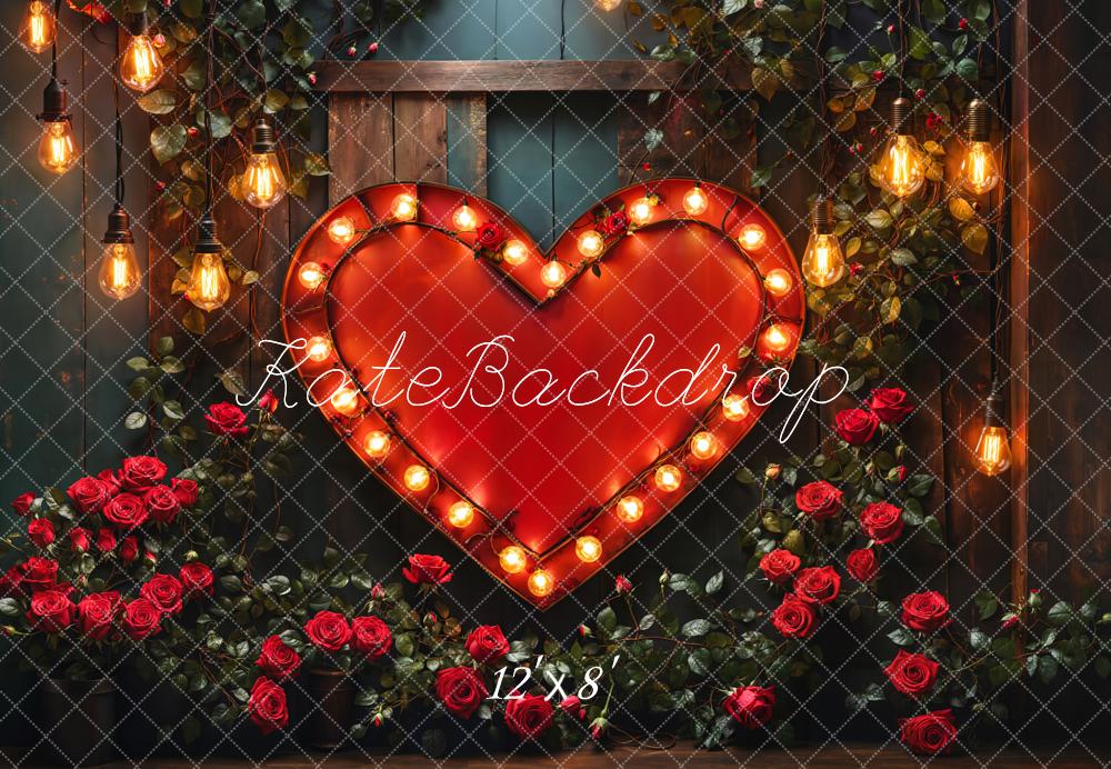 Kate Valentine Heart Lights Roses Fleece Backdrop Designed by Emetselch - Image 4