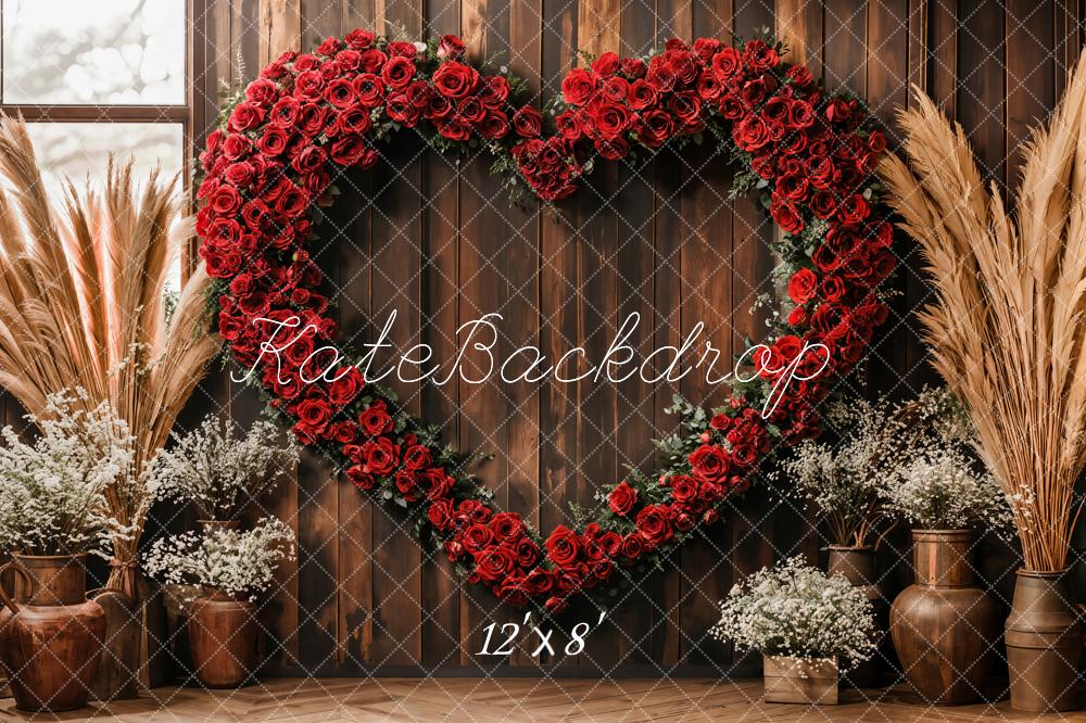 Kate Valentine Heart Rose Rustic Boho Fleece Backdrop Designed by Emetselch - Image 4
