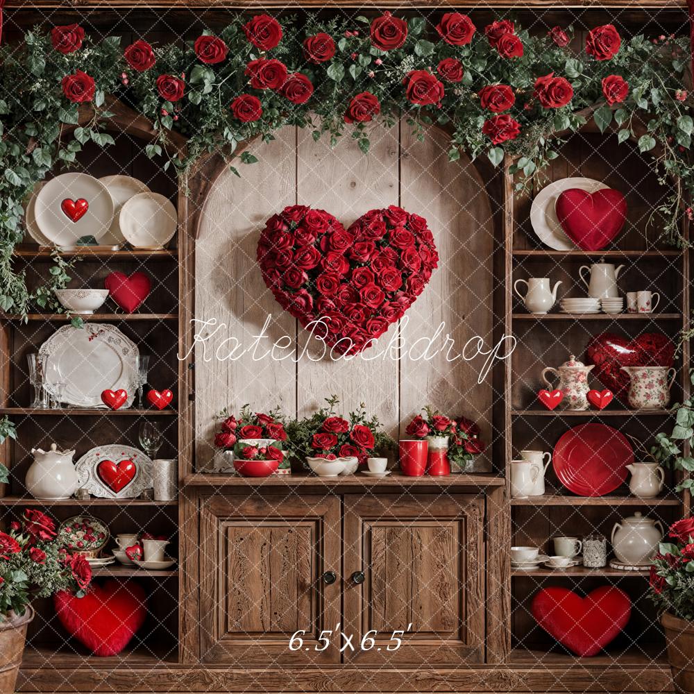 Kate Valentine Heart Roses Cabinet Red Curtains Backdrop Designed by Emetselch - Image 2