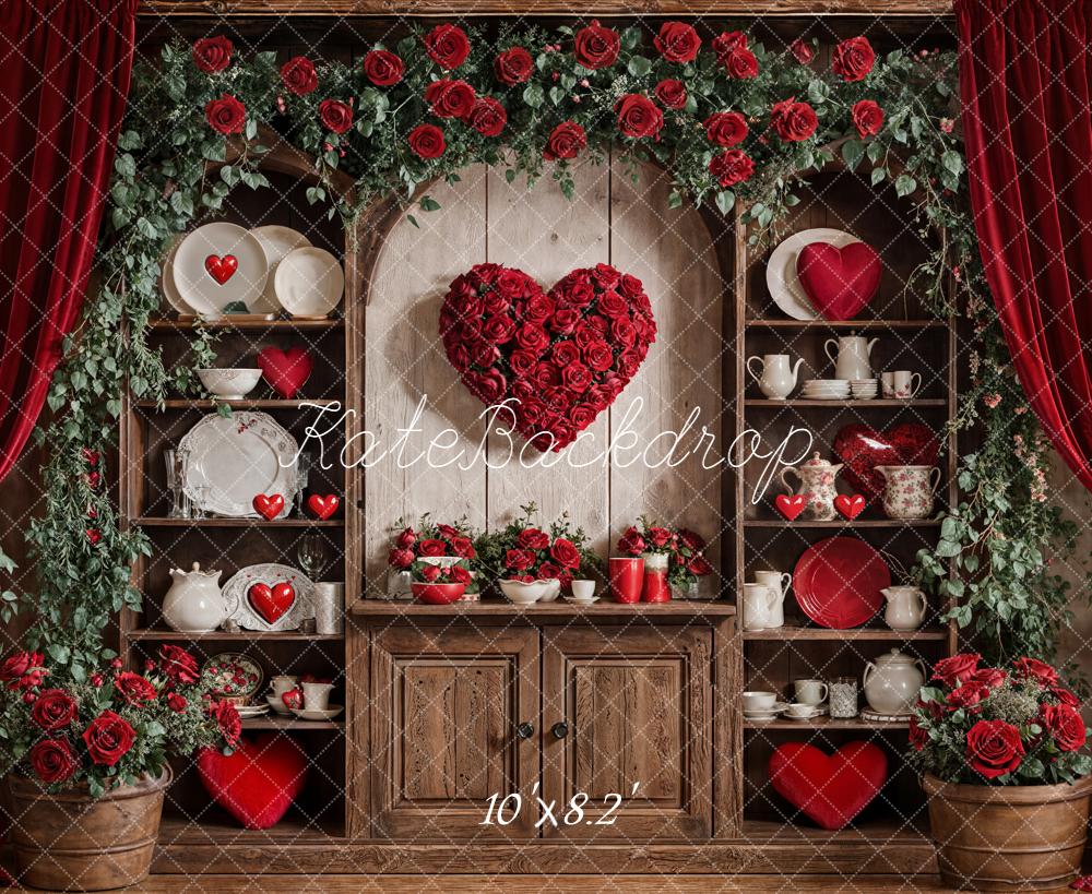 Kate Valentine Heart Roses Cabinet Red Curtains Backdrop Designed by Emetselch - Image 6