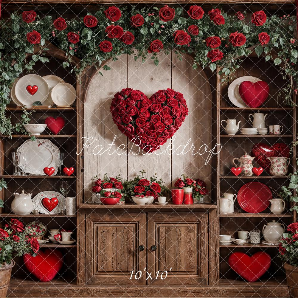 Kate Valentine Heart Roses Cabinet Red Curtains Backdrop Designed by Emetselch - Image 7