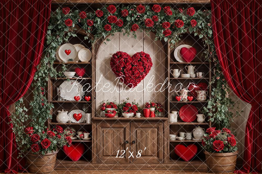 Kate Valentine Heart Roses Cabinet Red Curtains Backdrop Designed by Emetselch - Image 8