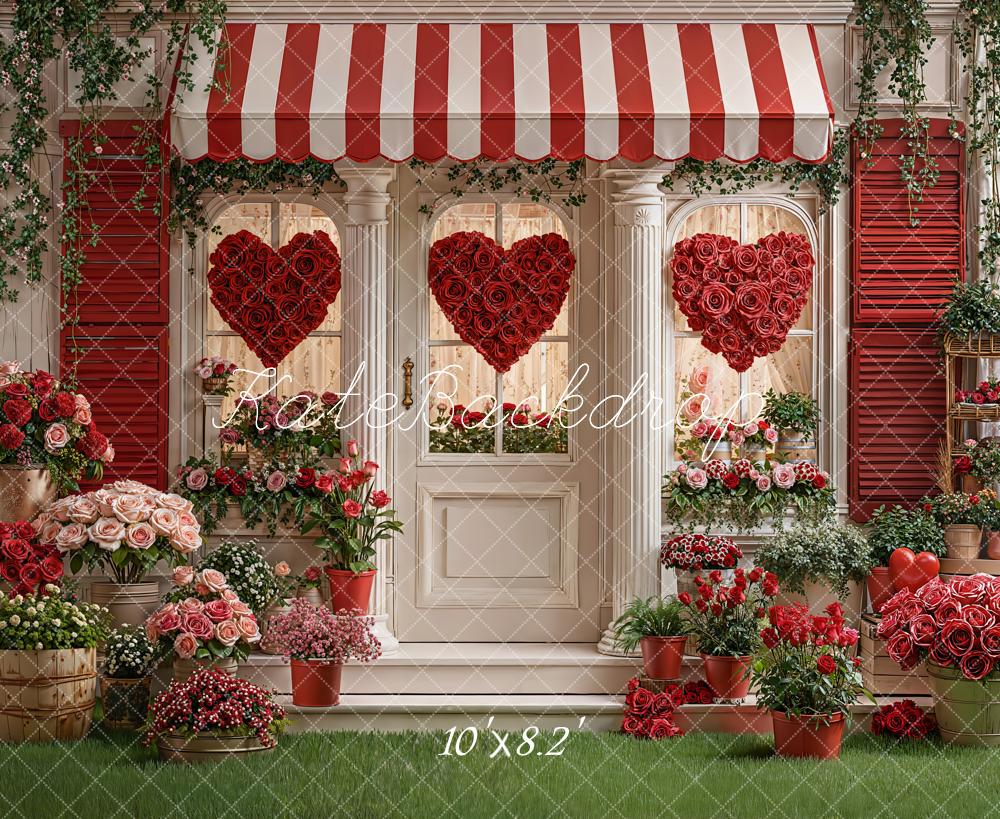 Kate Valentine Heart Roses Shopfront Fleece Backdrop Designed by Emstselch - Image 3
