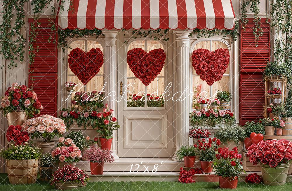 Kate Valentine Heart Roses Shopfront Fleece Backdrop Designed by Emstselch - Image 4