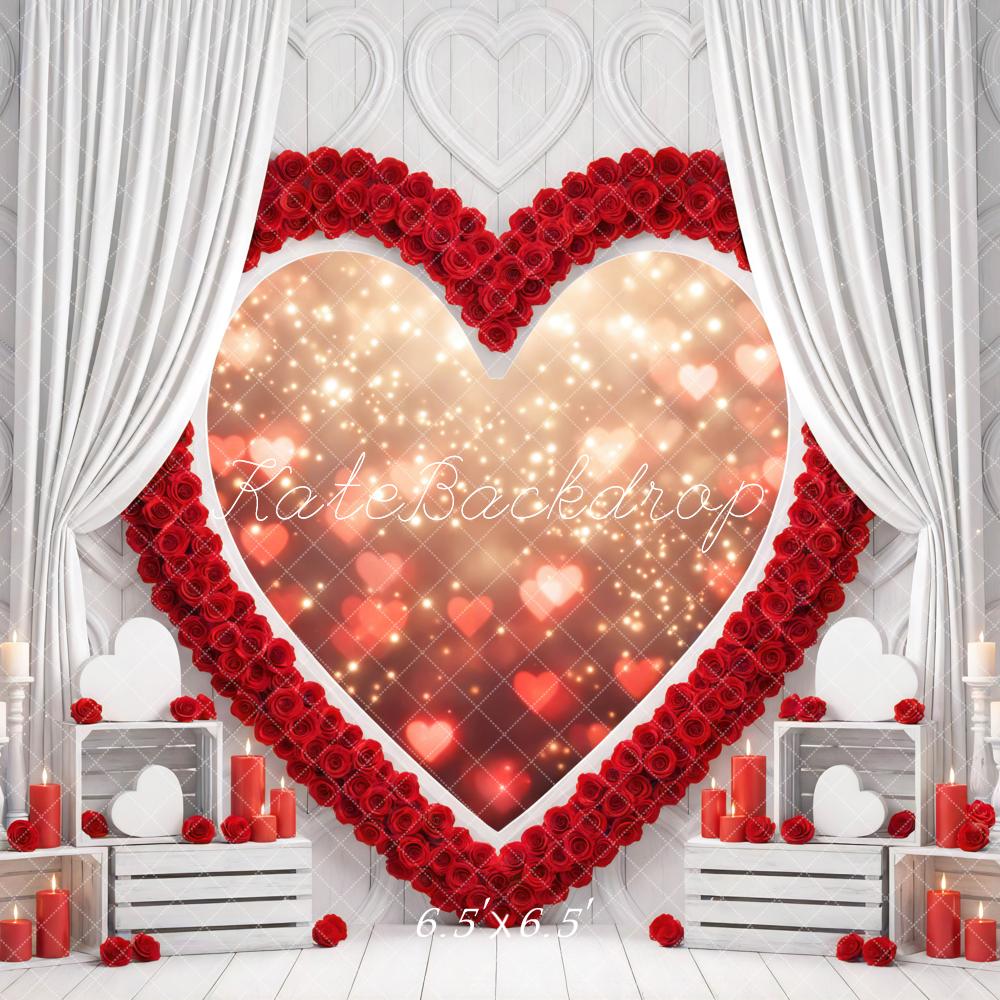 Kate Valentine Heart Roses White Curtains Backdrop Designed by Mini MakeBelieve - Image 2