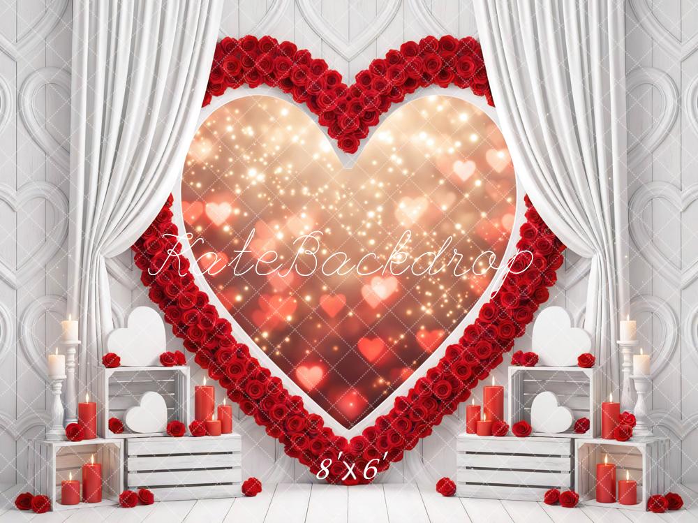 Kate Valentine Heart Roses White Curtains Backdrop Designed by Mini MakeBelieve - Image 3