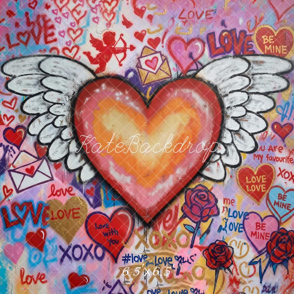 Kate Valentine Heart Wings Roses Graffiti Backdrop Designed by Chain Photography - Image 2