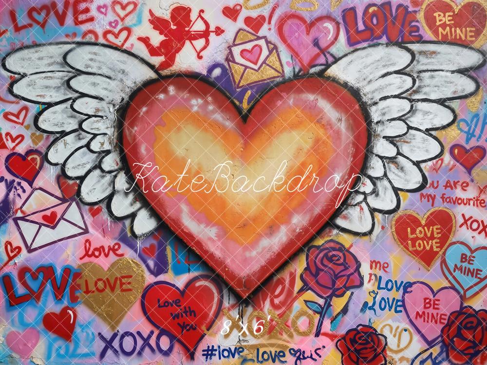 Kate Valentine Heart Wings Roses Graffiti Backdrop Designed by Chain Photography - Image 3
