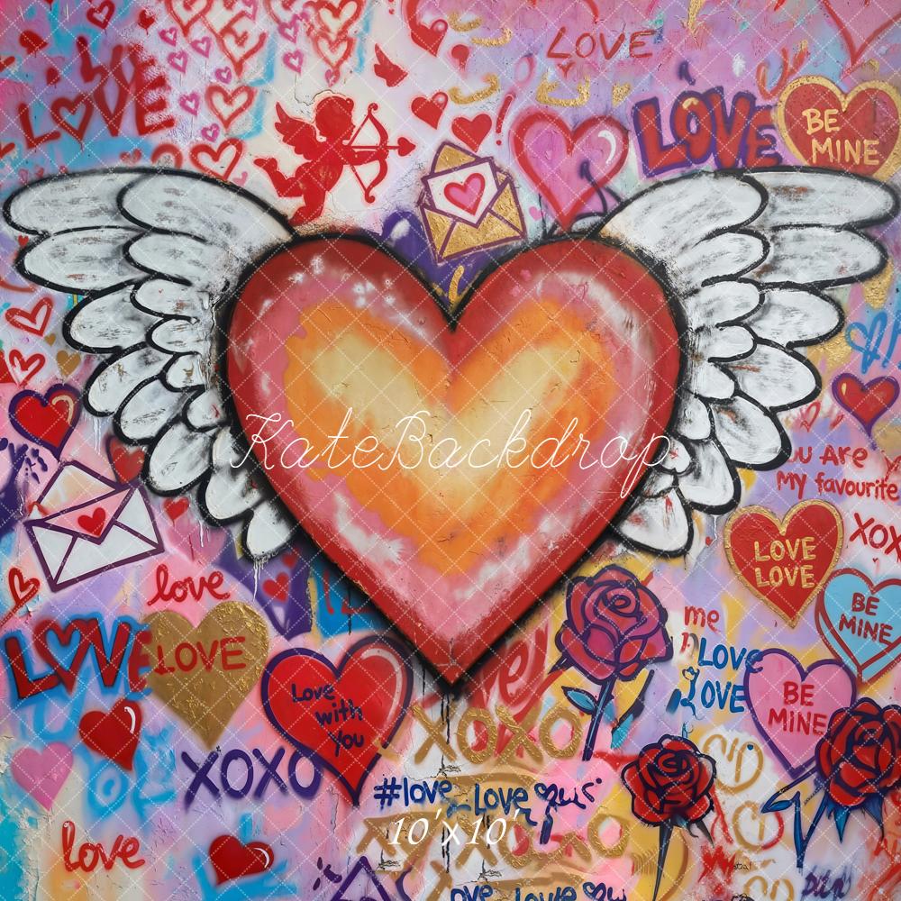 Kate Valentine Heart Wings Roses Graffiti Backdrop Designed by Chain Photography - Image 7