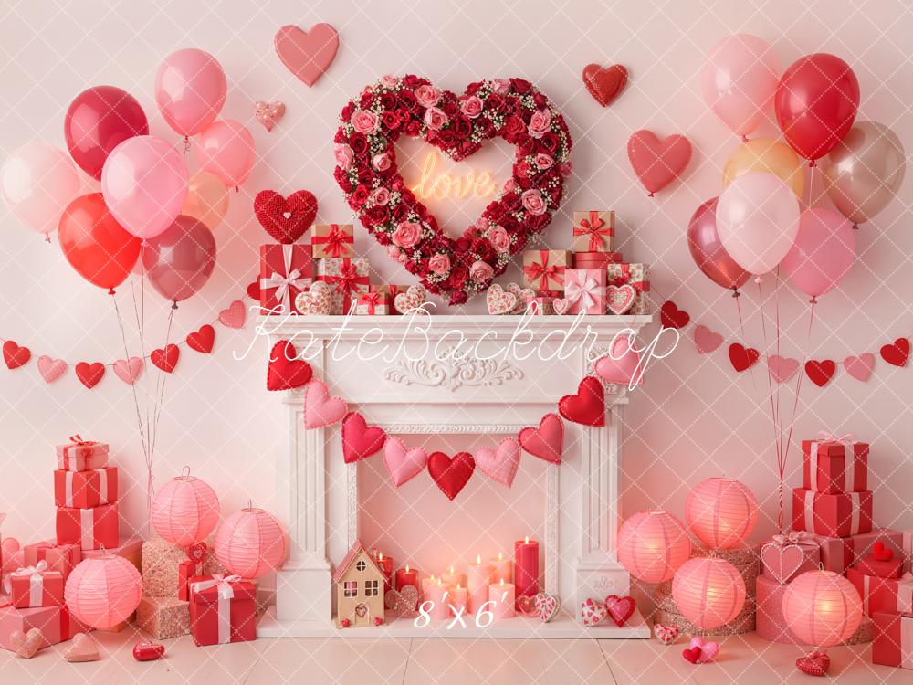 Kate Valentine Heart Wreath Balloons Fireplace Gifts Backdrop Designed by Emetselch - Image 3