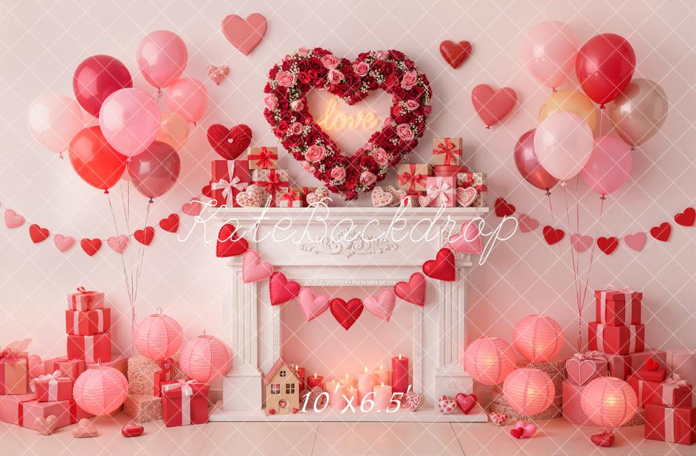 Kate Valentine Heart Wreath Balloons Fireplace Gifts Backdrop Designed by Emetselch - Image 4