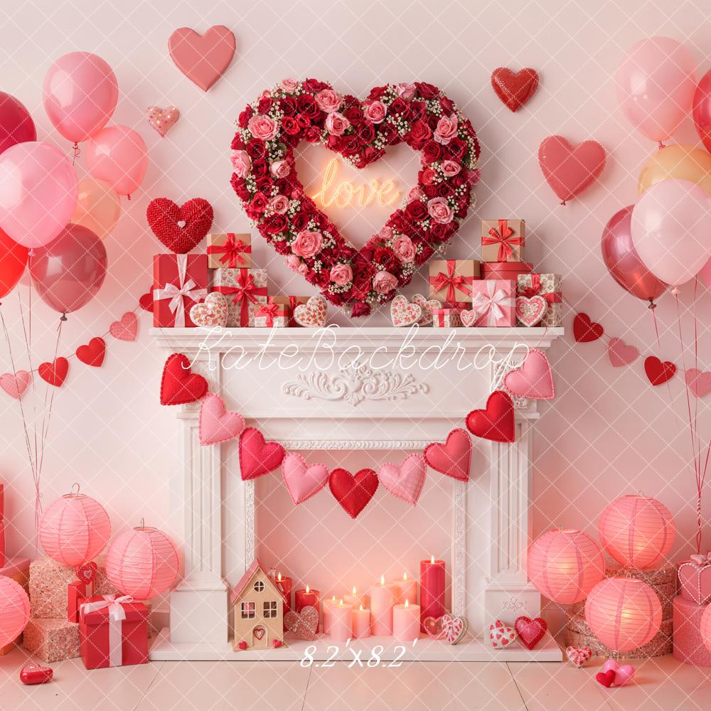 Kate Valentine Heart Wreath Balloons Fireplace Gifts Backdrop Designed by Emetselch - Image 5