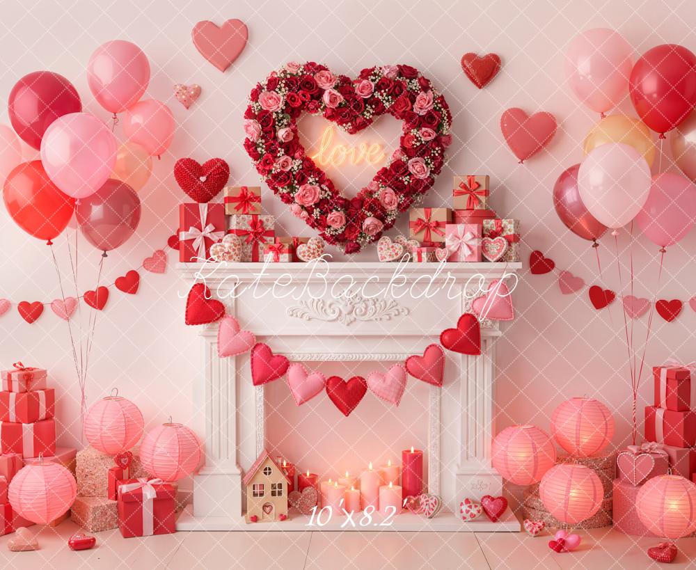 Kate Valentine Heart Wreath Balloons Fireplace Gifts Backdrop Designed by Emetselch - Image 6
