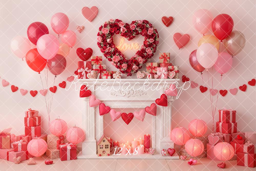 Kate Valentine Heart Wreath Balloons Fireplace Gifts Backdrop Designed by Emetselch - Image 8