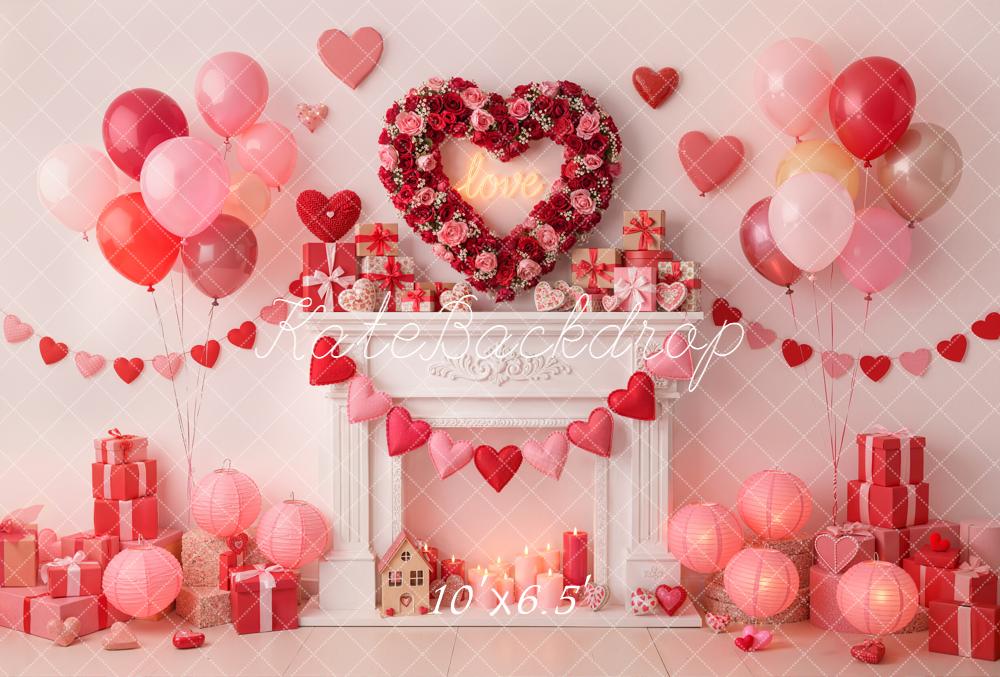 Kate Valentine Heart Wreath Balloons Gifts Fleece Backdrop Designed by Emetselch - Image 2