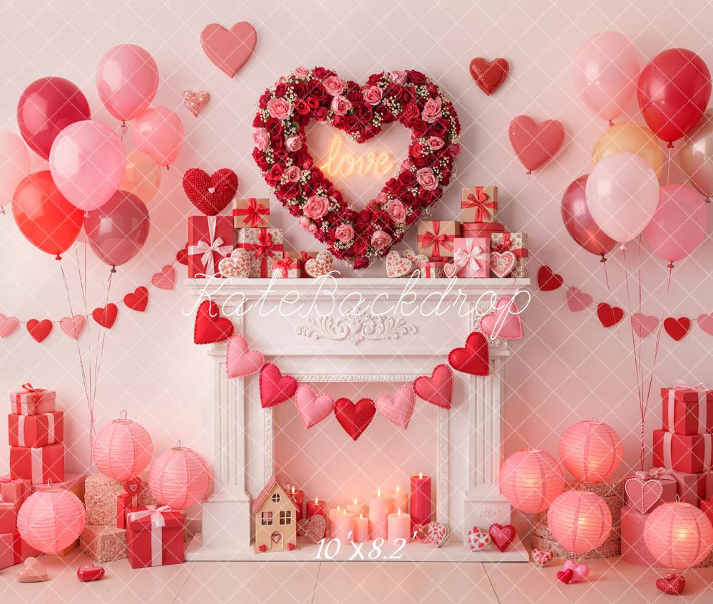 Kate Valentine Heart Wreath Balloons Gifts Fleece Backdrop Designed by Emetselch - Image 3