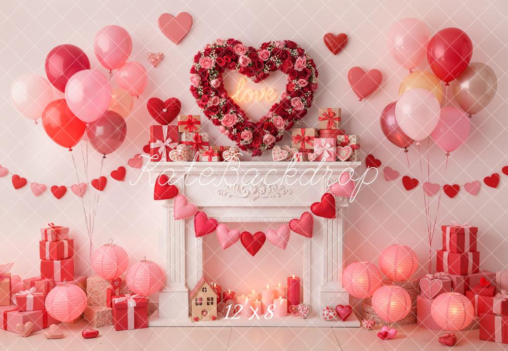 Kate Valentine Heart Wreath Balloons Gifts Fleece Backdrop Designed by Emetselch - Image 4