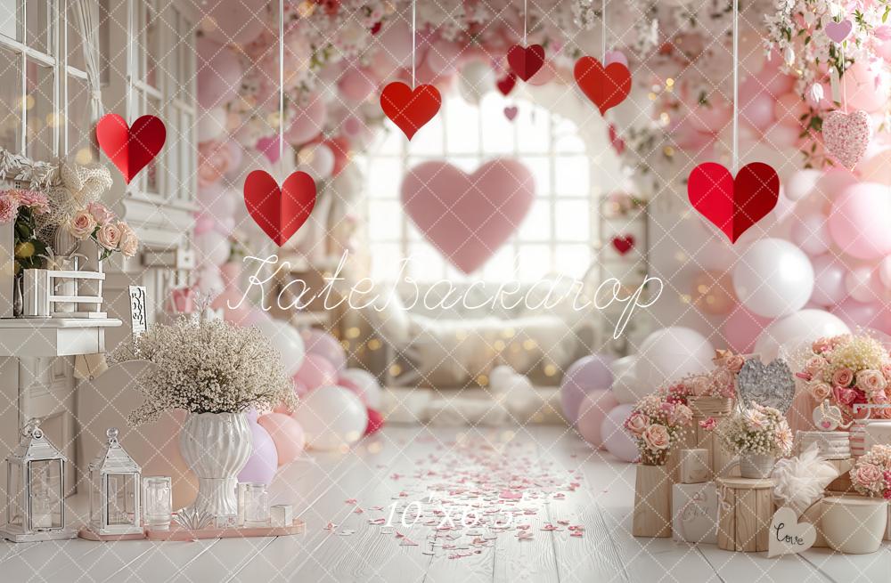 Kate Valentine Hearts Balloons Floral Pink Backdrop Designed by Emetselch - Image 4