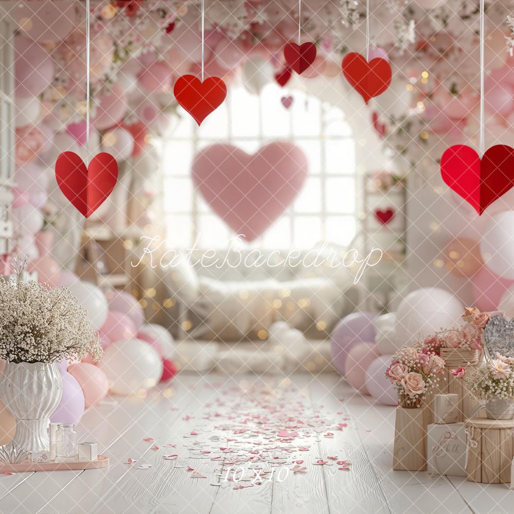 Kate Valentine Hearts Balloons Floral Pink Backdrop Designed by Emetselch - Image 7