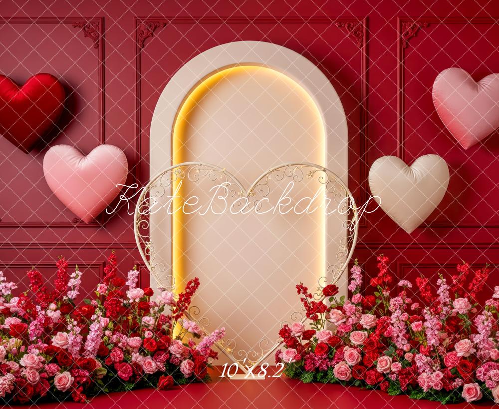 Kate Valentine Hearts Floral Arch Red Fleece Backdrop Designed by Patty Robert - Image 3