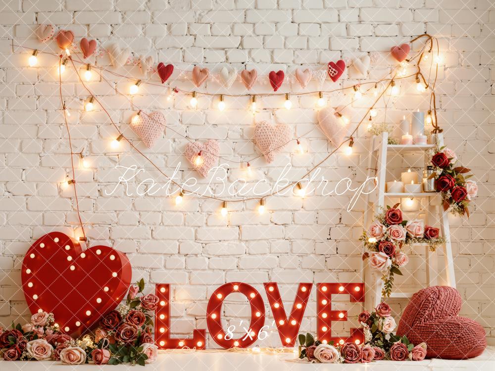 Kate Valentine Hearts Lights Roses Backdrop Designed by Emetselch - Image 3