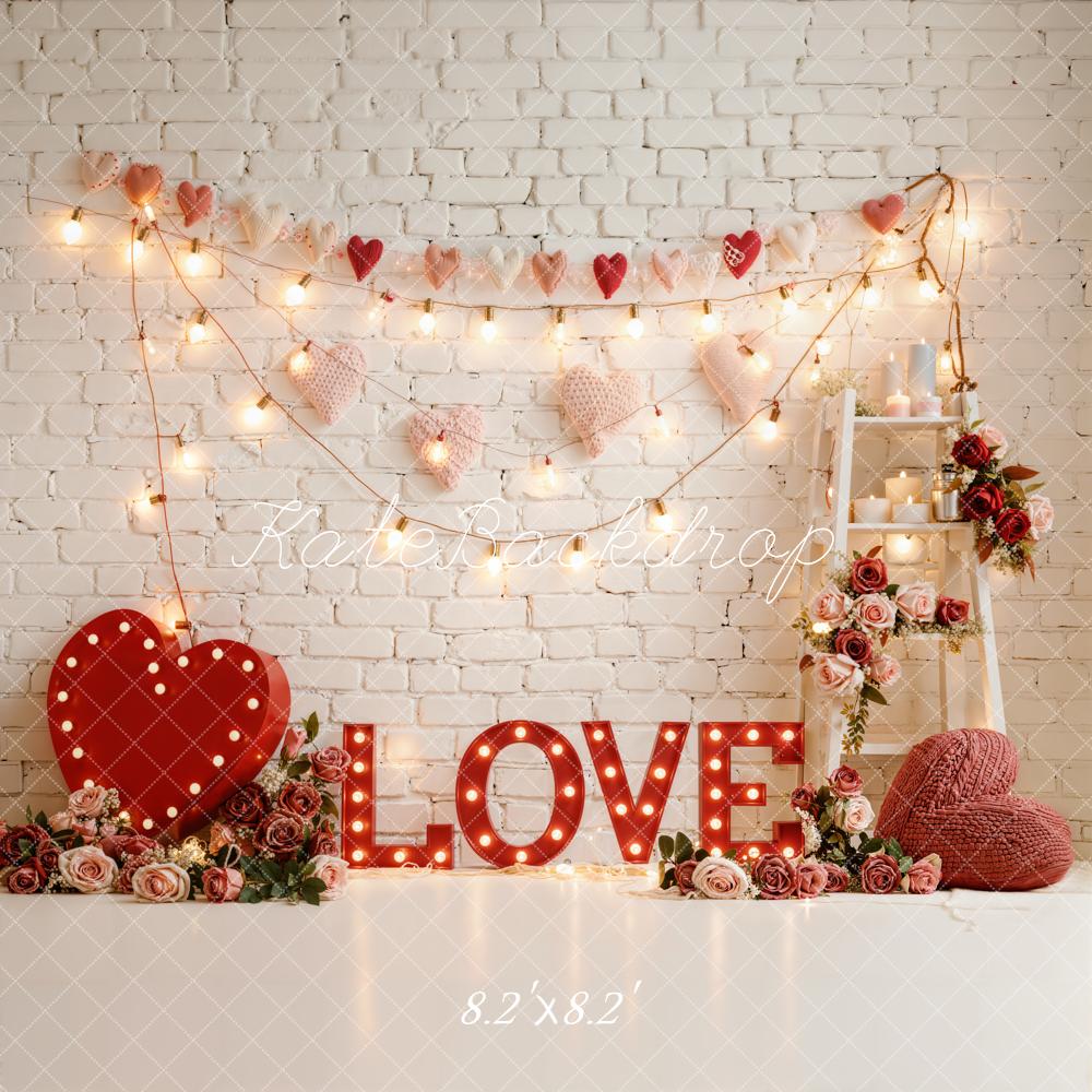 Kate Valentine Hearts Lights Roses Backdrop Designed by Emetselch - Image 5