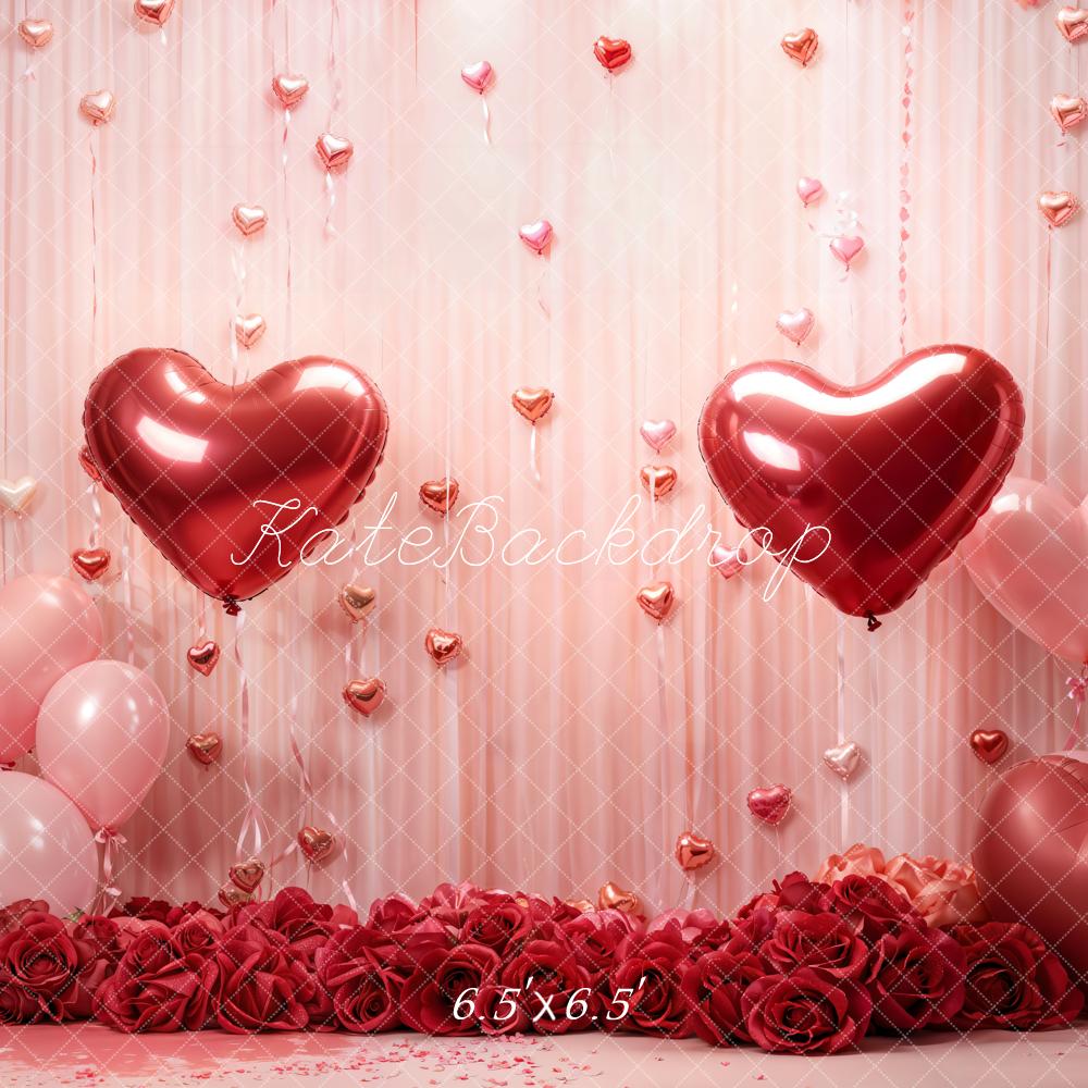 Kate Valentine Hearts Roses Balloons Backdrop Designed by Emetselch - Image 2