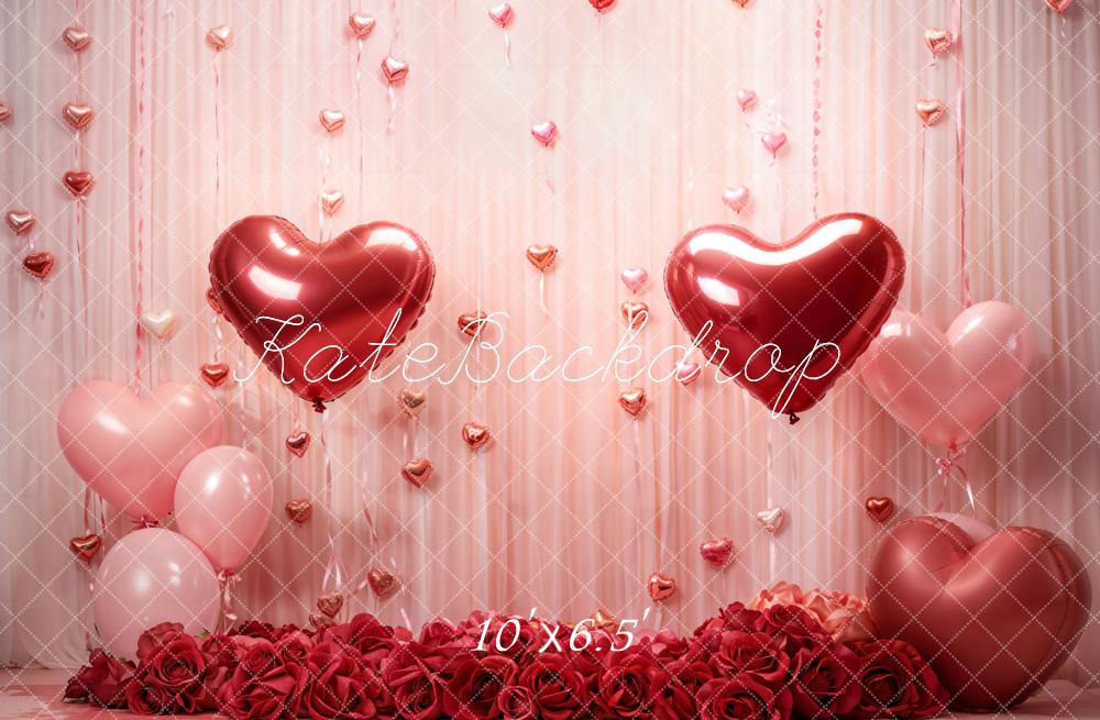 Kate Valentine Hearts Roses Balloons Backdrop Designed by Emetselch - Image 4