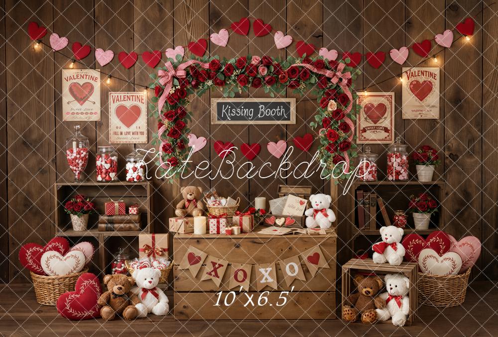 Kate Valentine Kissing Booth Hearts Teddy Bears Fleece Backdrop Designed by Emstselch - Image 2