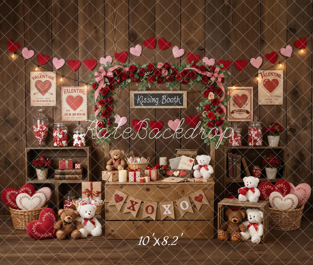 Kate Valentine Kissing Booth Hearts Teddy Bears Fleece Backdrop Designed by Emstselch - Image 3