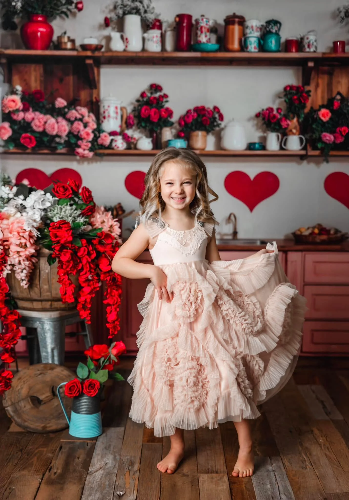 Kate Valentine Kitchen Floral Red Heart Backdrop Designed by Emetselch - Image 3