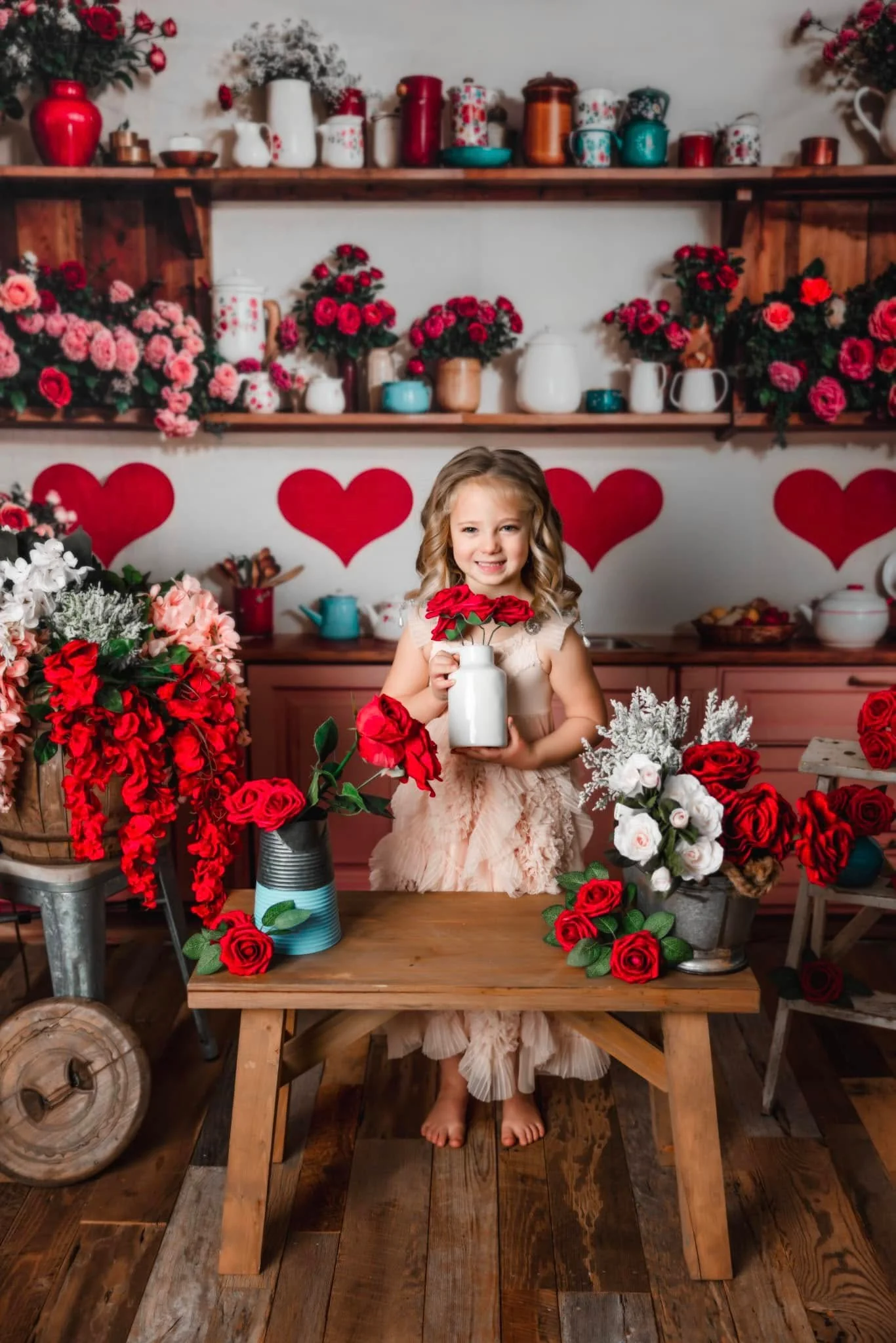 Kate Valentine Kitchen Floral Red Heart Backdrop Designed by Emetselch - Image 4