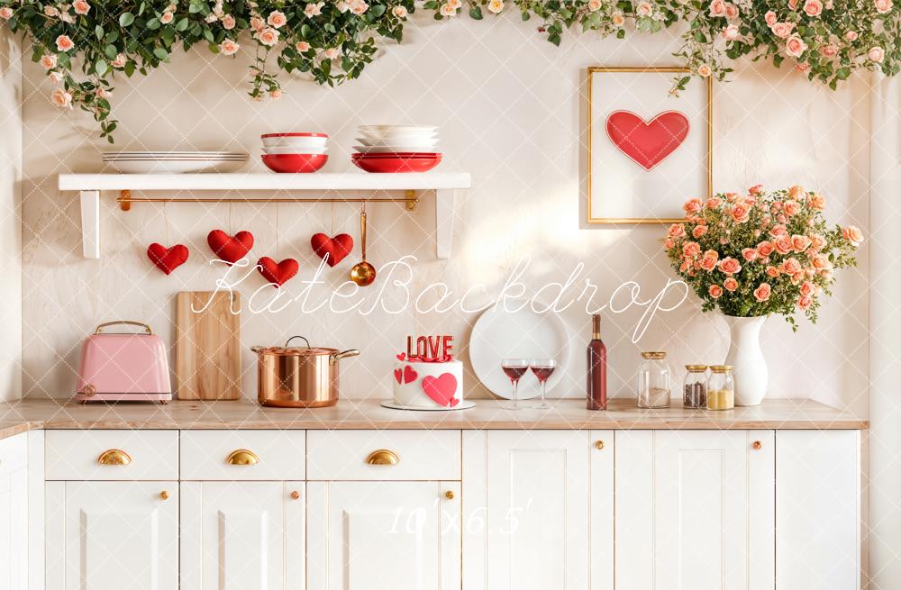 Kate Valentine Kitchen Hearts Cake Fleece Backdrop Designed by Emetselch - Image 2