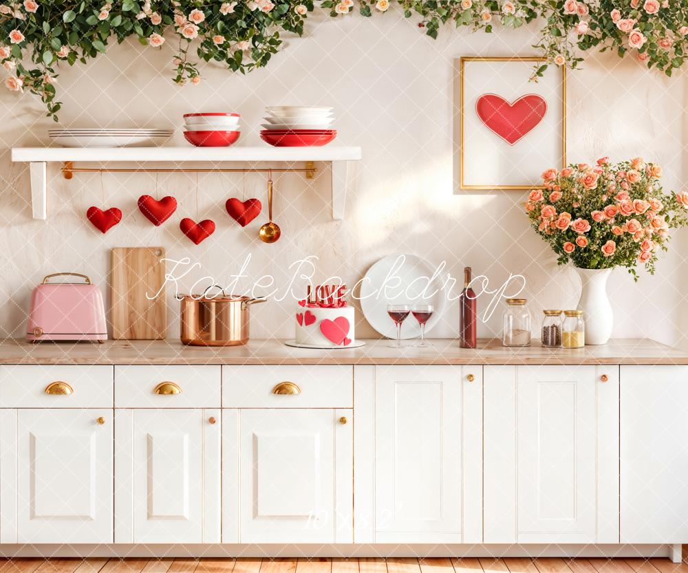 Kate Valentine Kitchen Hearts Cake Fleece Backdrop Designed by Emetselch - Image 3