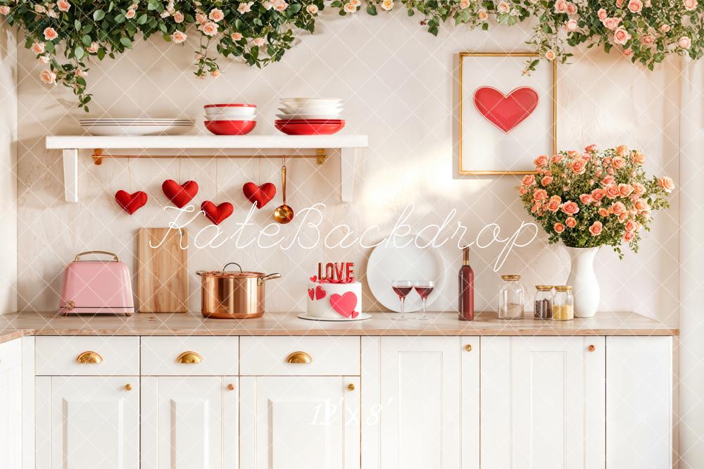 Kate Valentine Kitchen Hearts Cake Fleece Backdrop Designed by Emetselch - Image 4