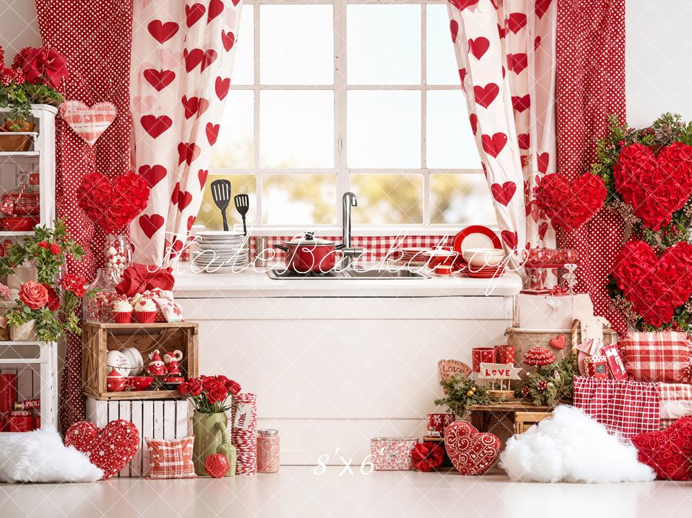 Kate Valentine Kitchen Hearts Decor Red Backdrop Designed by Emetselch - Image 3