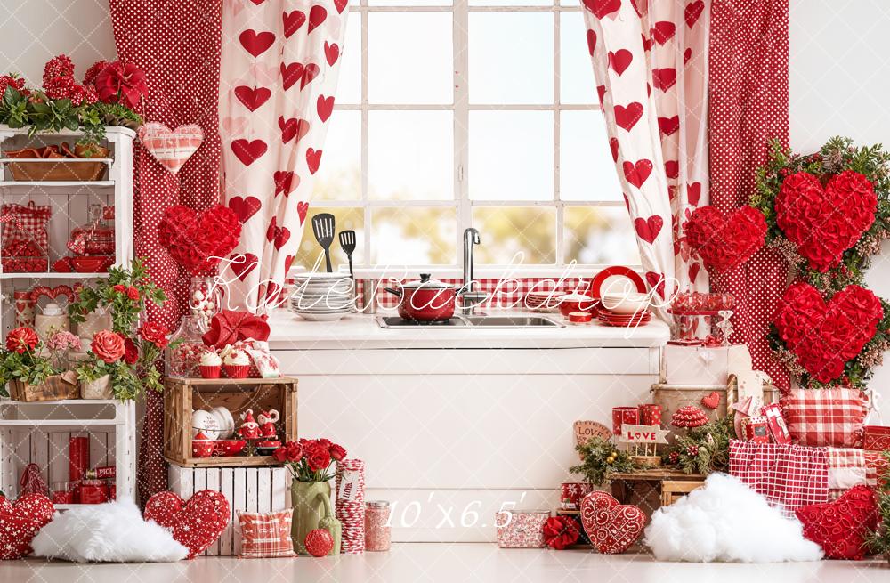 Kate Valentine Kitchen Hearts Decor Red Backdrop Designed by Emetselch - Image 4