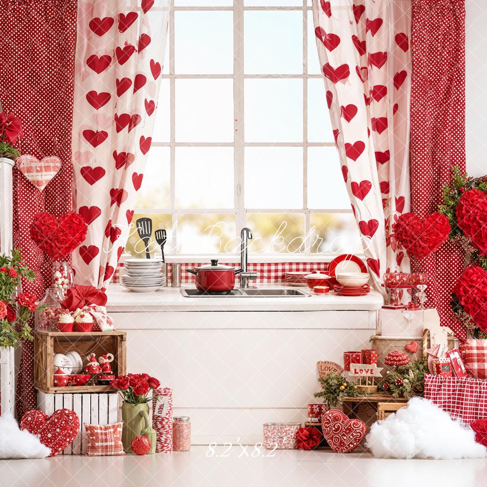 Kate Valentine Kitchen Hearts Decor Red Backdrop Designed by Emetselch - Image 5