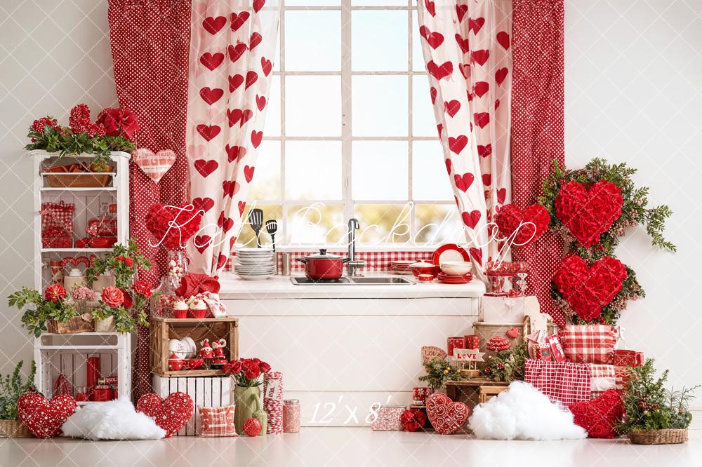 Kate Valentine Kitchen Hearts Decor Red Backdrop Designed by Emetselch - Image 8
