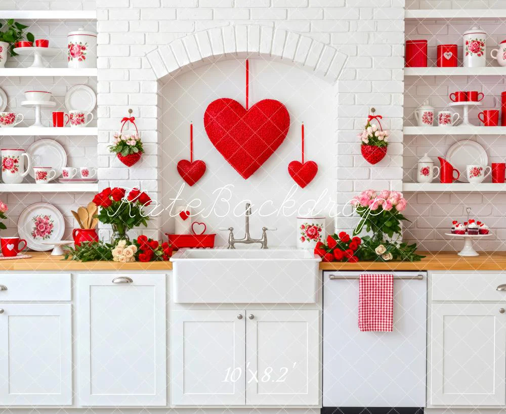 Kate Valentine Kitchen Hearts White Shelves Fleece Backdrop Designed by Patty Robert - Image 3