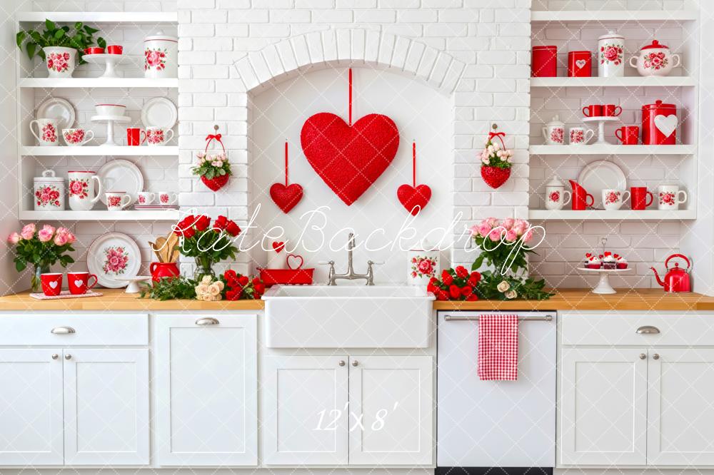 Kate Valentine Kitchen Hearts White Shelves Fleece Backdrop Designed by Patty Robert - Image 4